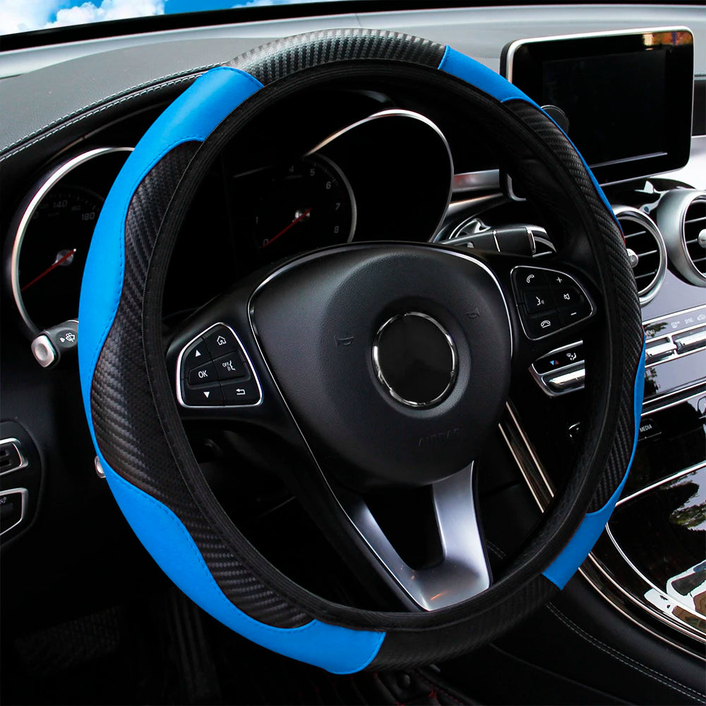 Funda de Volante de Coche de Cuero y Fibra de Carbono para 37-38 cm