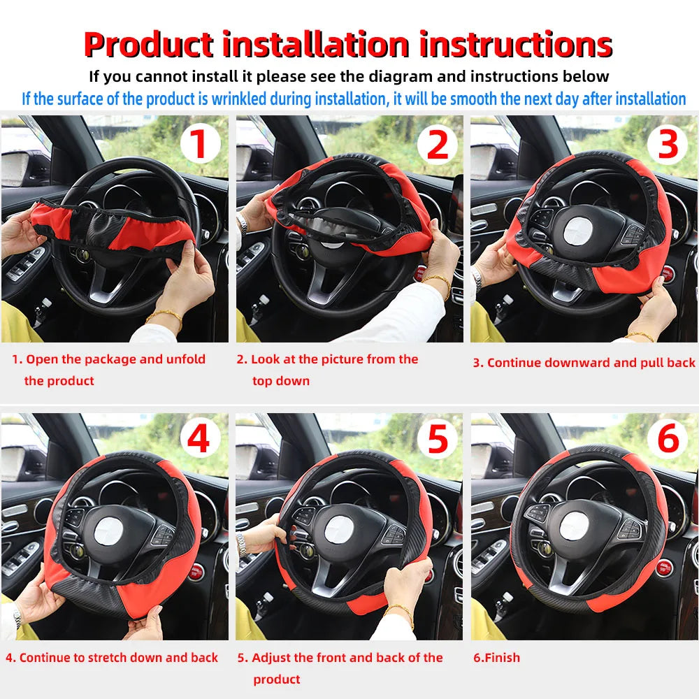 Funda de Volante de Coche de Cuero y Fibra de Carbono para 37-38 cm