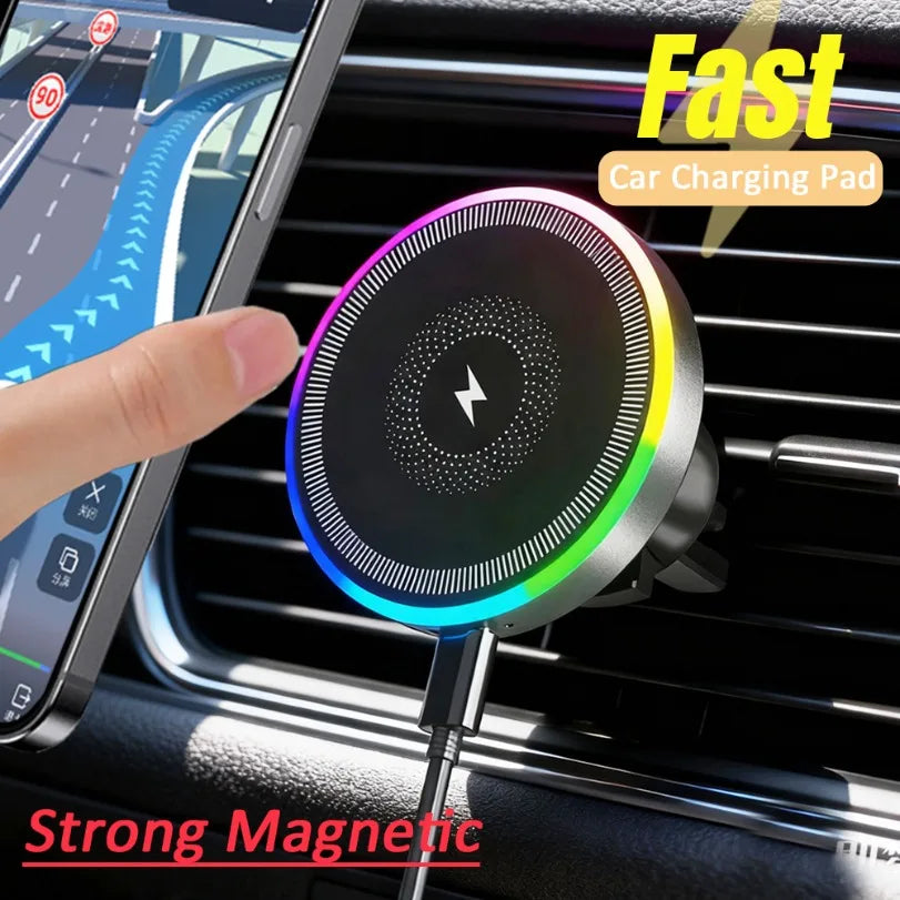 Soporte Magnético de Coche con Carga Inalámbrica y Luz RGB