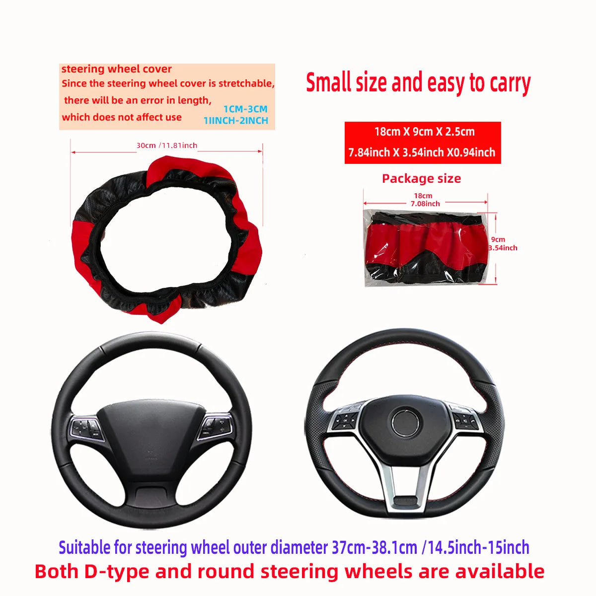 Funda de Volante de Coche de Cuero y Fibra de Carbono para 37-38 cm