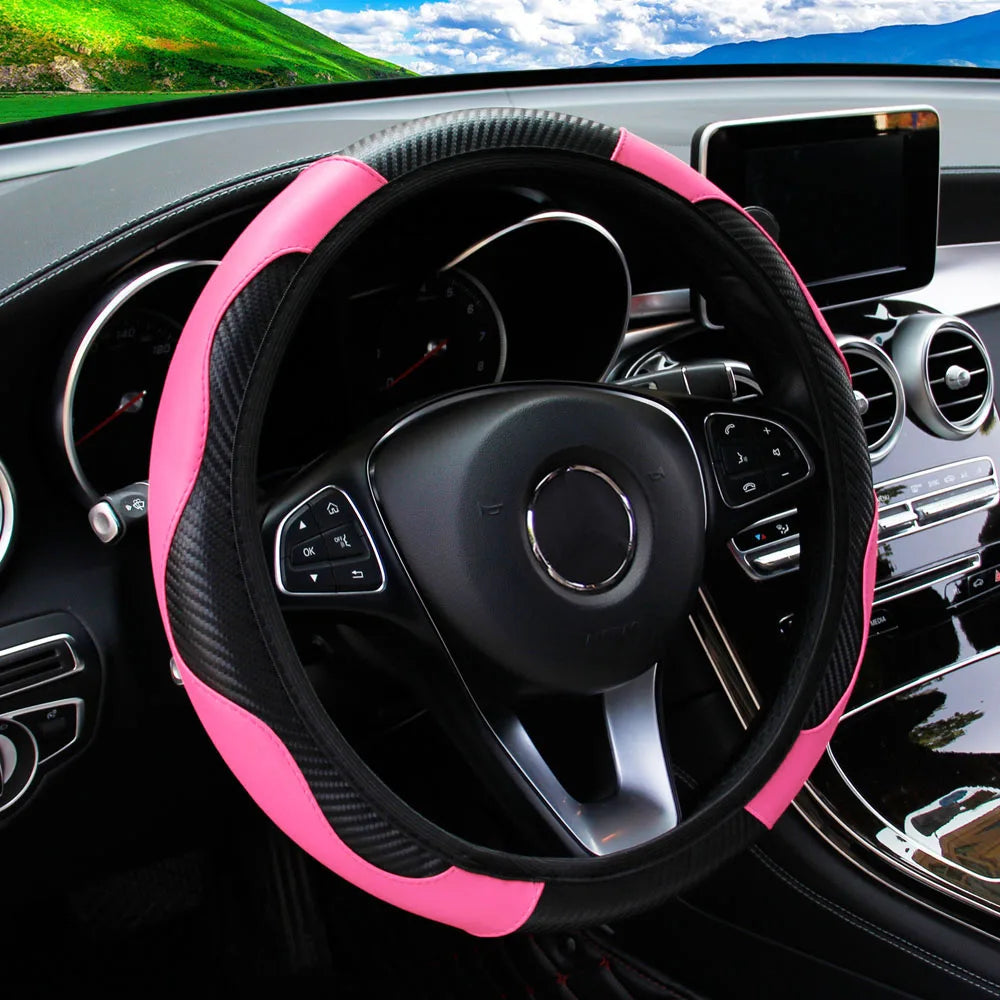 Funda de Volante de Coche de Cuero y Fibra de Carbono para 37-38 cm