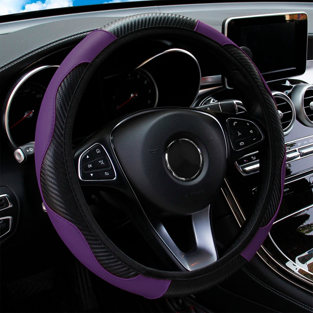 Funda de Volante de Coche de Cuero y Fibra de Carbono para 37-38 cm