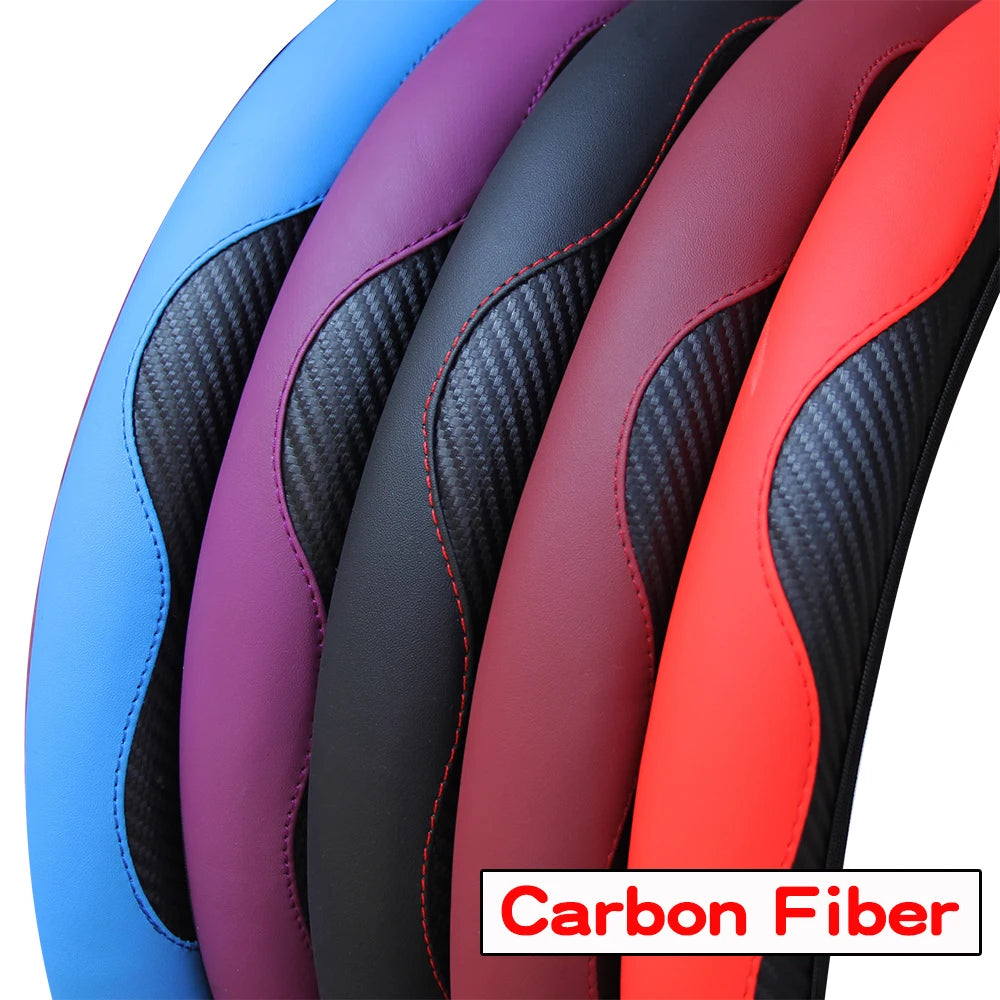 Funda de Volante de Coche de Cuero y Fibra de Carbono para 37-38 cm