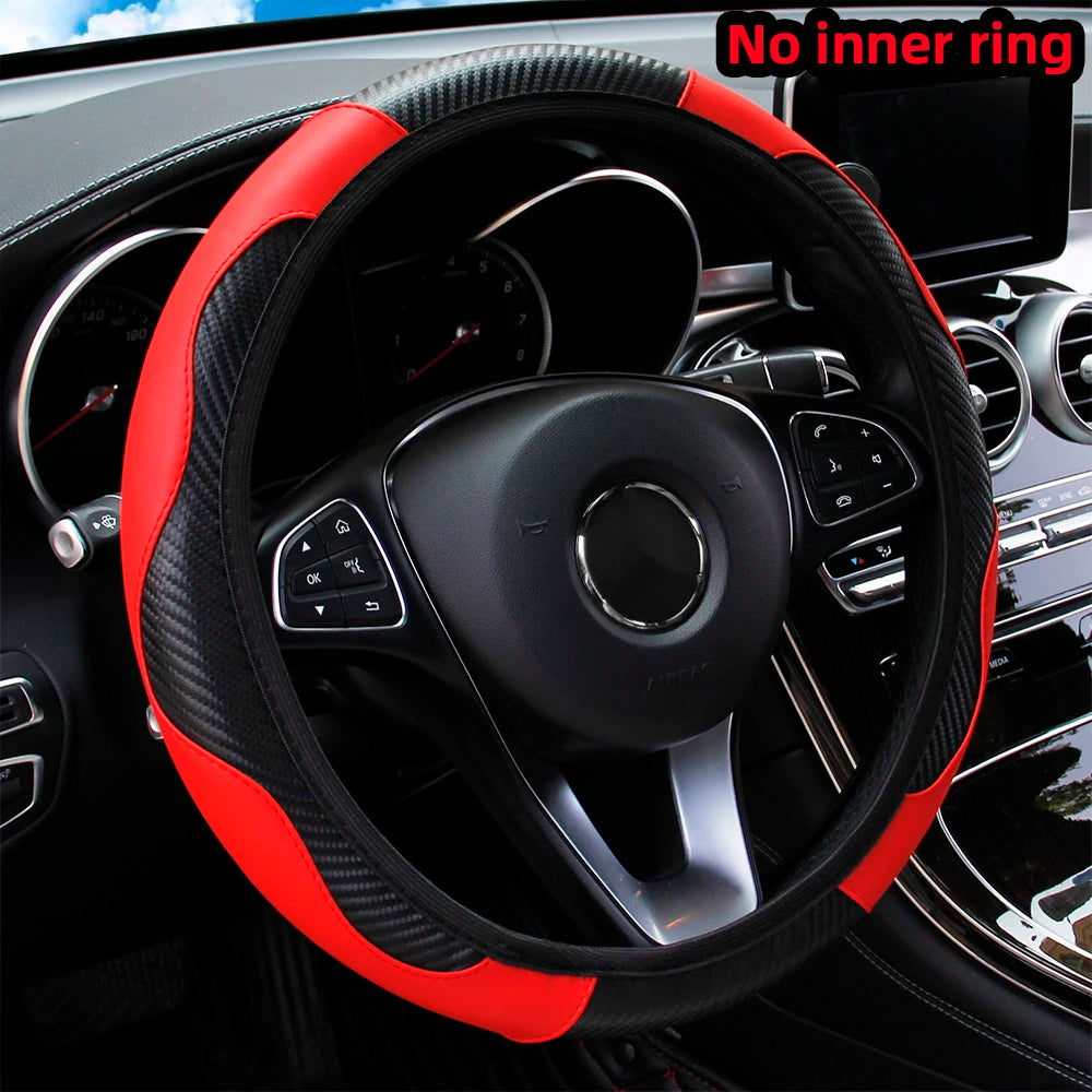 Funda de Volante de Coche de Cuero y Fibra de Carbono para 37-38 cm